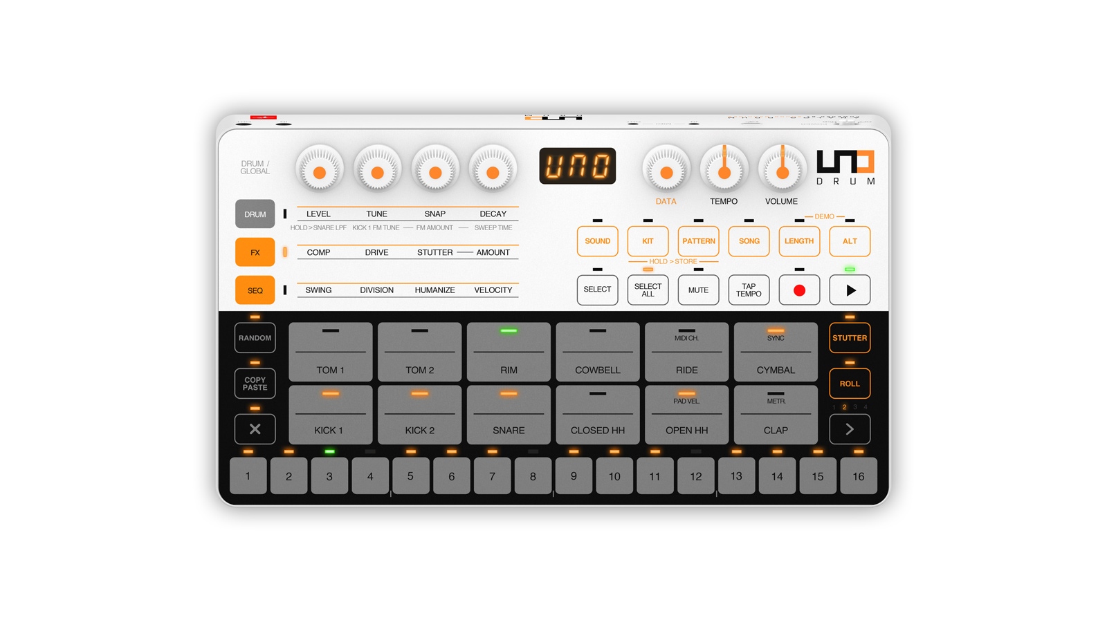 可決IK Multimedia UNO Drum ■アナログ+デジタル ドラムマシン　低ノイズACアダプターセット付属 リズムマシン