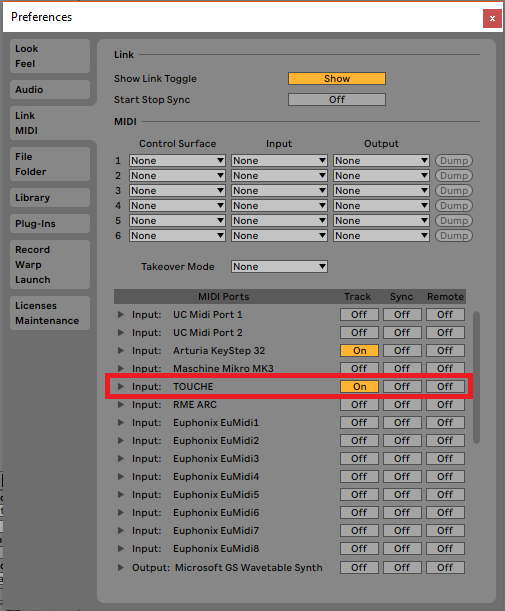 ableton and expressive e touche